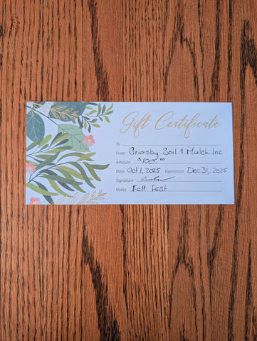 $100 Grimsby Soil and Mulch Gift Certificate (1)