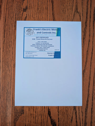 $150 gift certificate - Frank's Electric