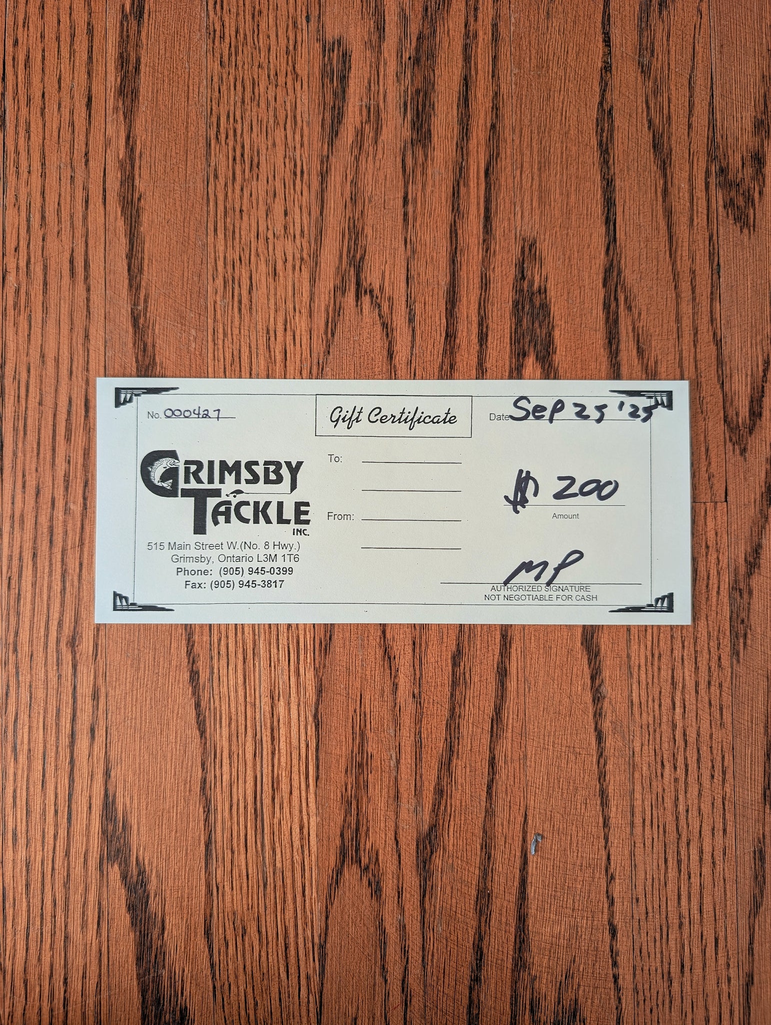 $200 Grimsby Tackle Gift Certificate
