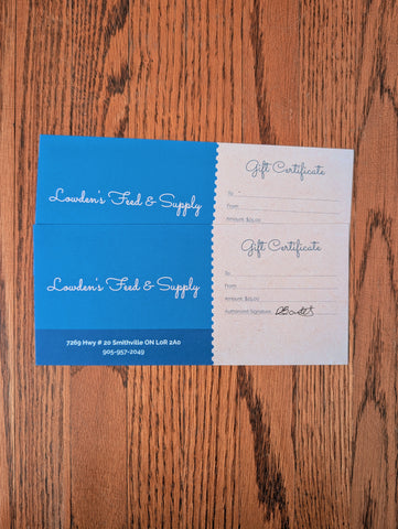 2 x $25 Lowden's Feed Supply Gift Certificates