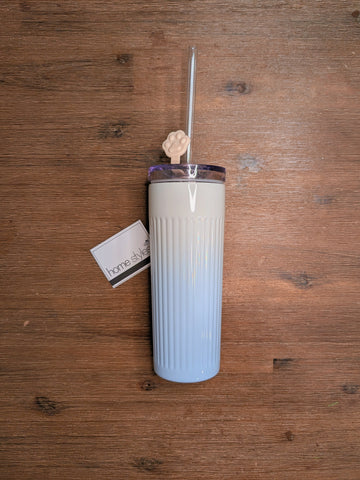 Blue Tumbler with Straw