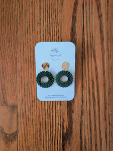 Forest Green and Gold Wreath Earrings