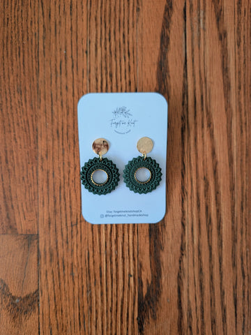 Forest Green and Gold Wreath Earrings