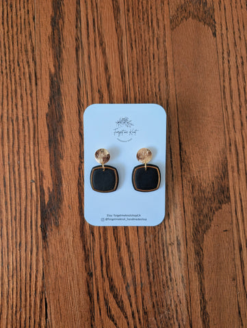 Gold and Black Square Earrings