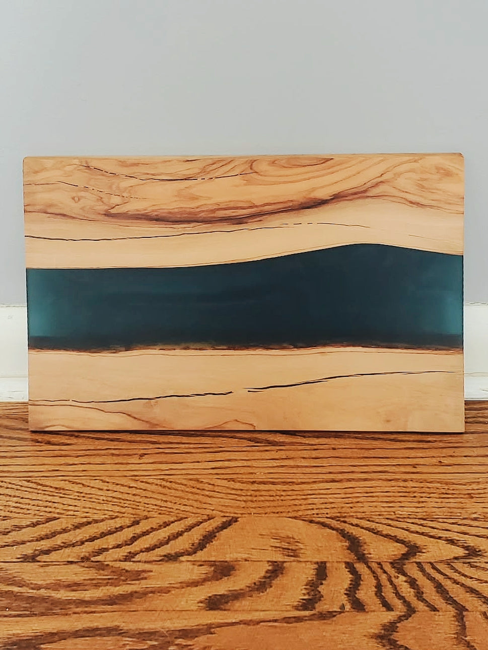 Blue Epoxy and Olive Wood Charcuterie Board