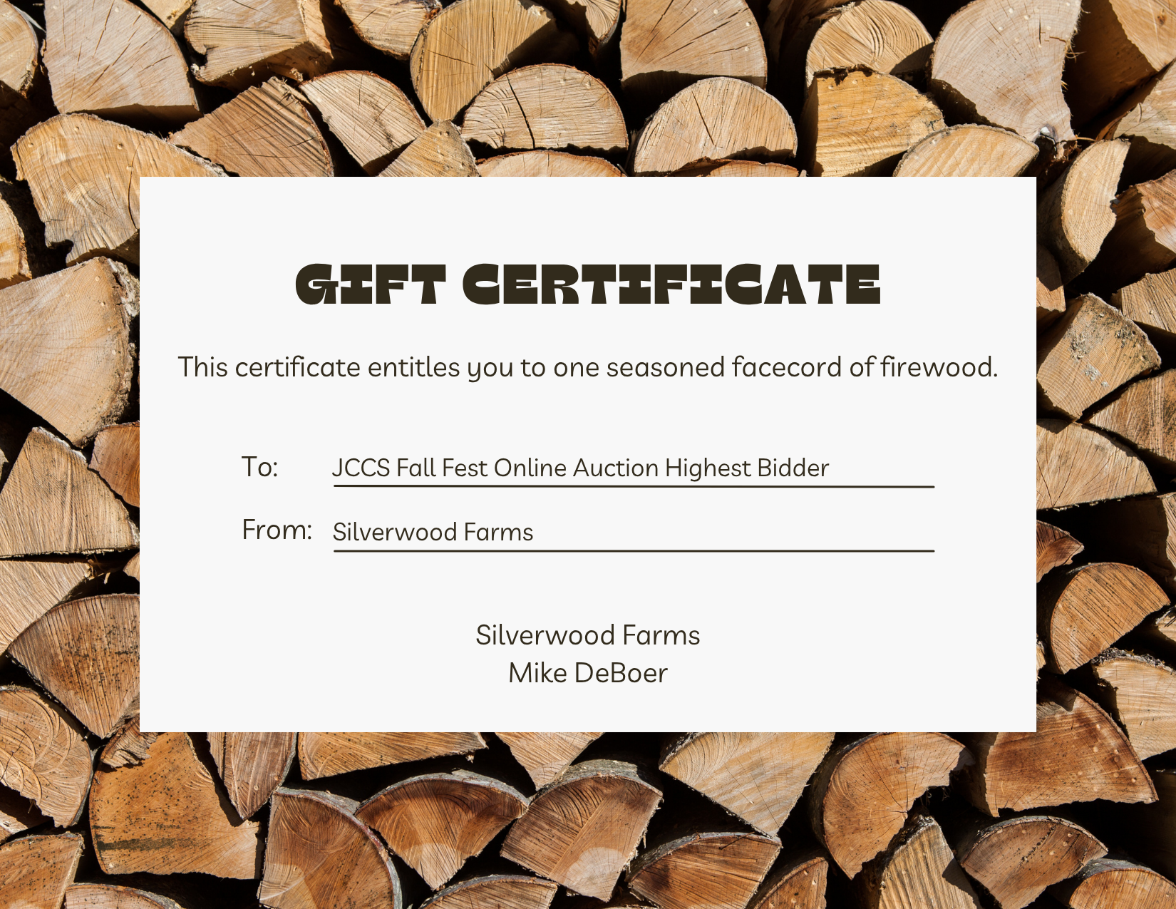 One Facecord of Firewood - Silverwood Farms