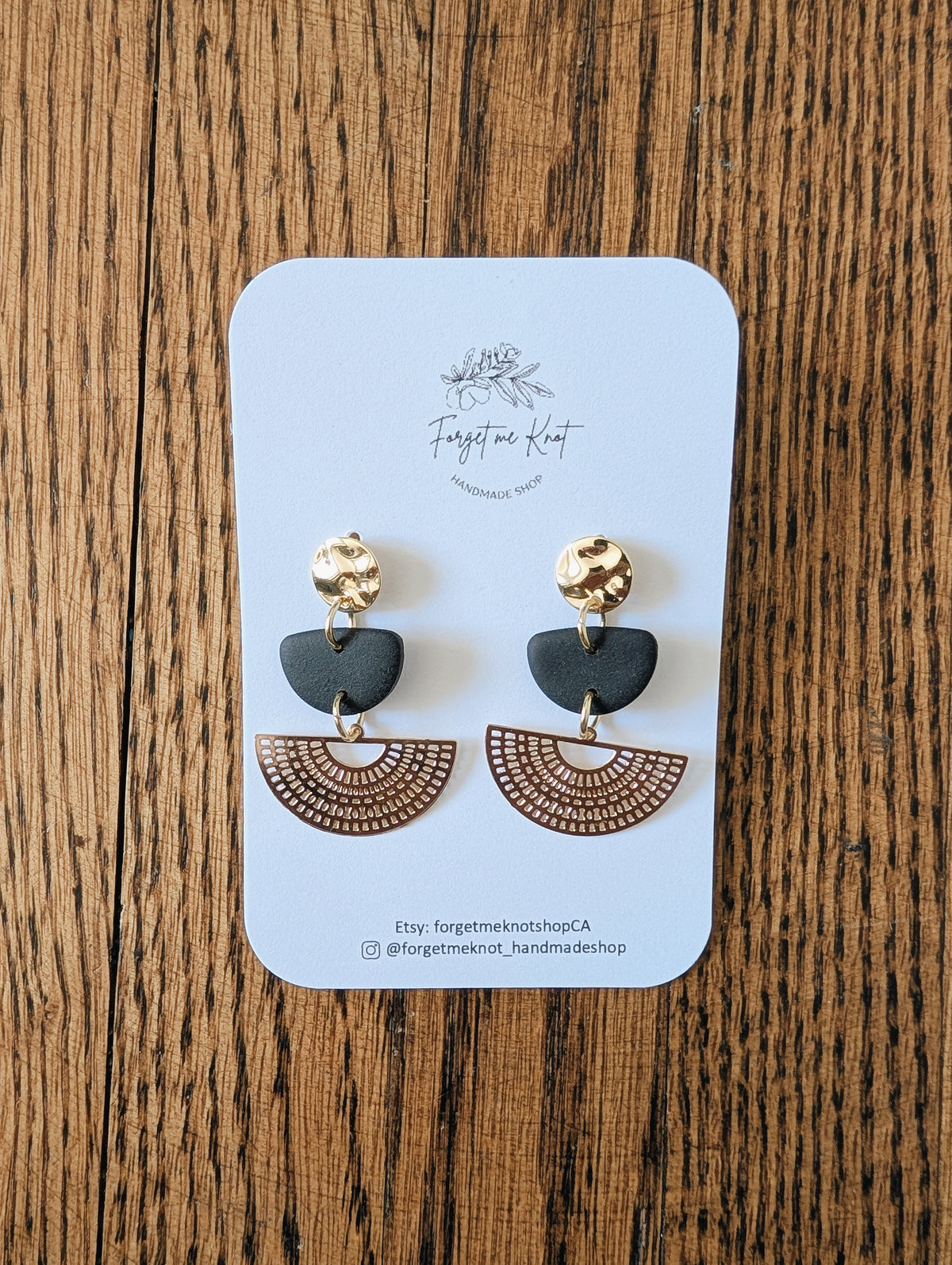 Black and Gold Dangling Fan Earrings
