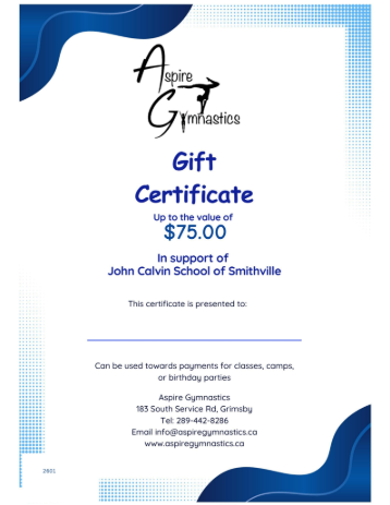 $75 Aspire Gymnastics Gift Certificate