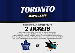 Toronto Maple Leafs Certificate - Section 101 Row 22 Seats 5 and 6