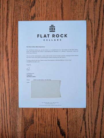 Tour and Taste Certificate for Flat Rock Cellars
