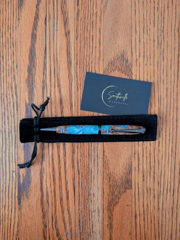 Wood and Blue Resin Handturned Pen