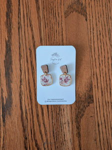 Wood and Floral Earrings