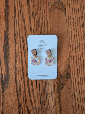 Wood and Floral Earrings