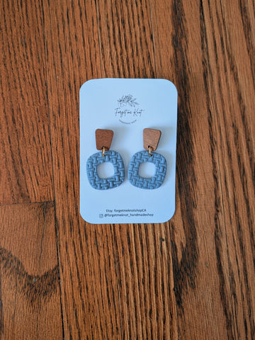 Wood and Blue Basketweave Dangles